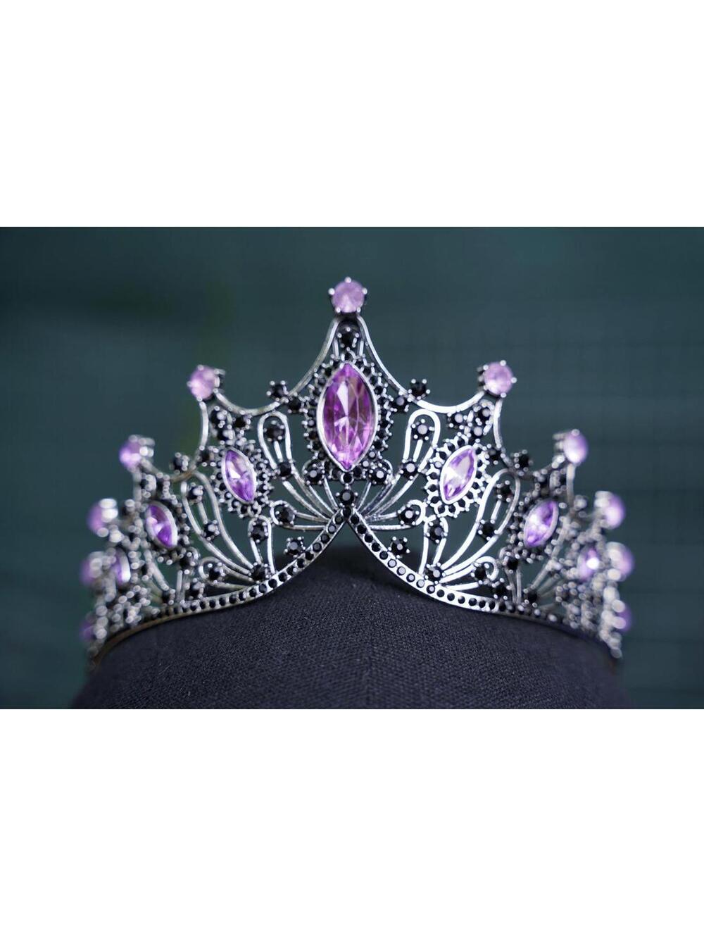 Tiered Black and Purple Tiara Bridal Gothic Crown Vintage Silver metal Birthday